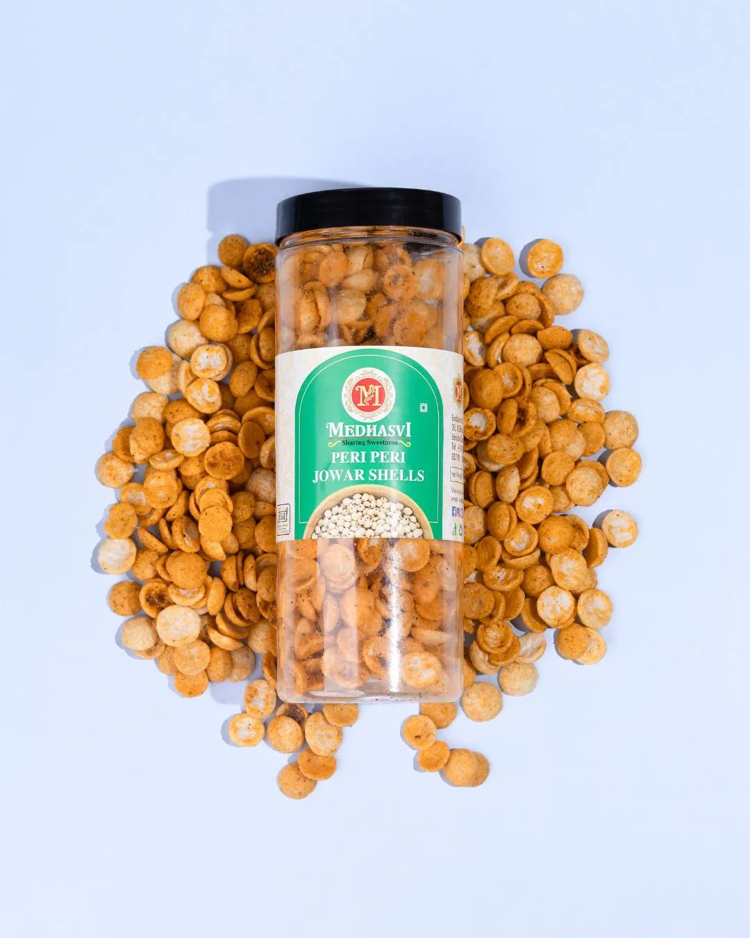 Product shoot of a snack jar on a pastel backdrop for an online store